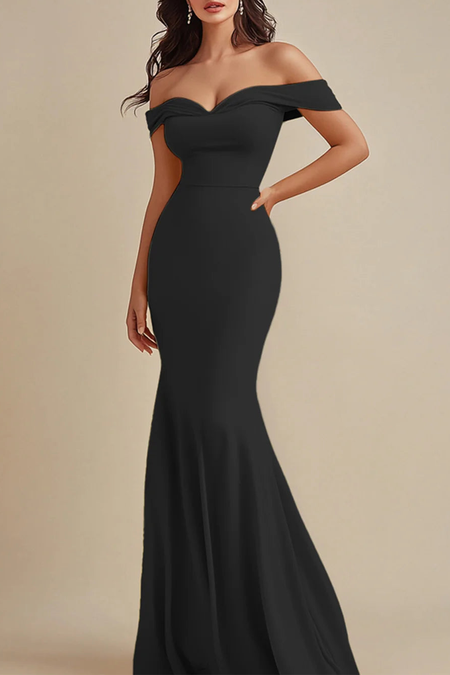 Simplicity Red Chiffon Sweetheart Collar Off the Shoulder Mermaid Floor Length Evening Dress