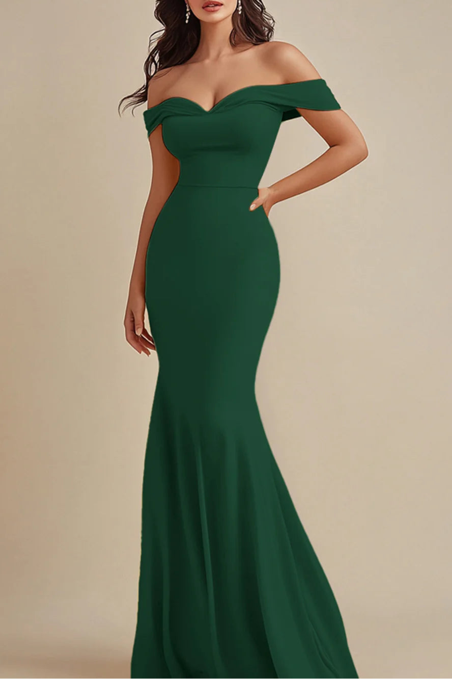 Simplicity Red Chiffon Sweetheart Collar Off the Shoulder Mermaid Floor Length Evening Dress