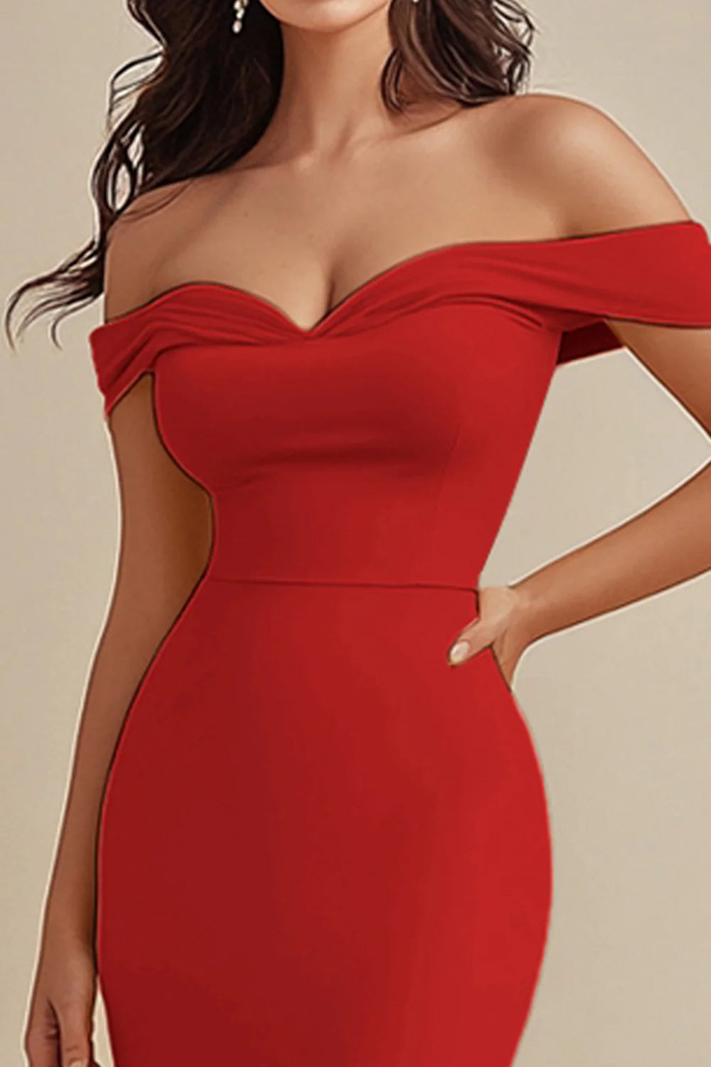Simplicity Red Chiffon Sweetheart Collar Off the Shoulder Mermaid Floor Length Evening Dress