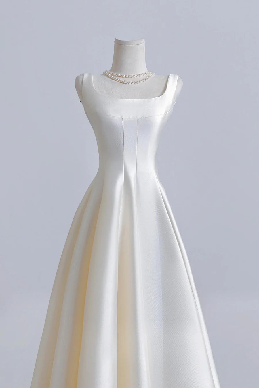 Simplicity White Satin Square Neck Tea Length Prom Dress A-Line Evening Dress White Party Dress