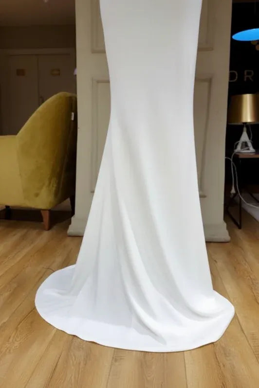 Sleek Mermaid Jewel Long-Sleeve Ruched White Maxi Prom Dress for Women Custom