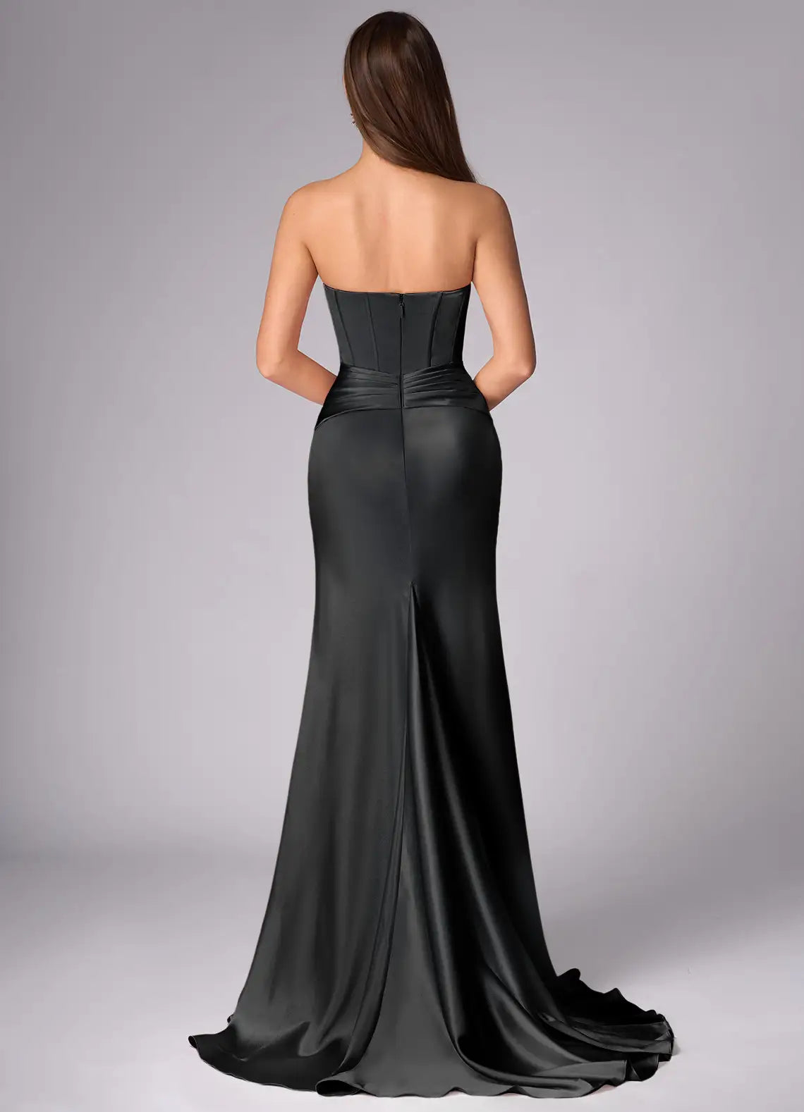 Slim-fit Sweetheart Corset Cut Out Slit Black Prom Dress With Train
