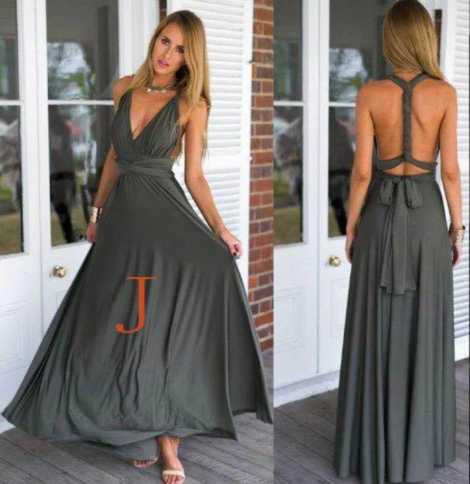 Slim Fit Elegant Drape Chiffon Cross-back Sleeveless Floor-Length Bridesmaid Dress Long Prom Gowns