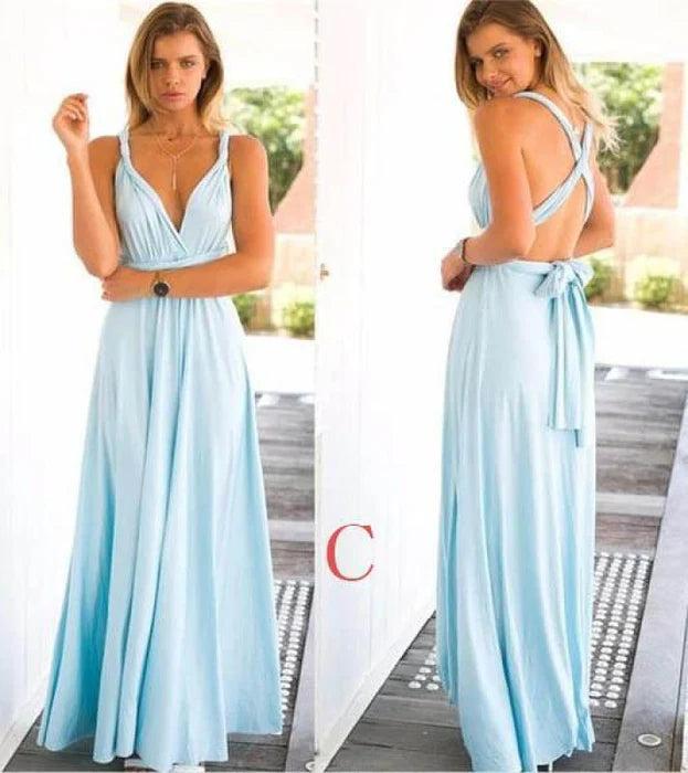 Slim Fit Elegant Drape Chiffon Cross-back Sleeveless Floor-Length Bridesmaid Dress Long Prom Gowns