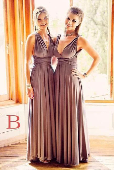 Slim Fit Elegant Drape Chiffon Cross-back Sleeveless Floor-Length Bridesmaid Dress Long Prom Gowns