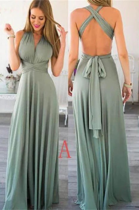 Slim Fit Elegant Drape Chiffon Cross-back Sleeveless Floor-Length Bridesmaid Dress Long Prom Gowns