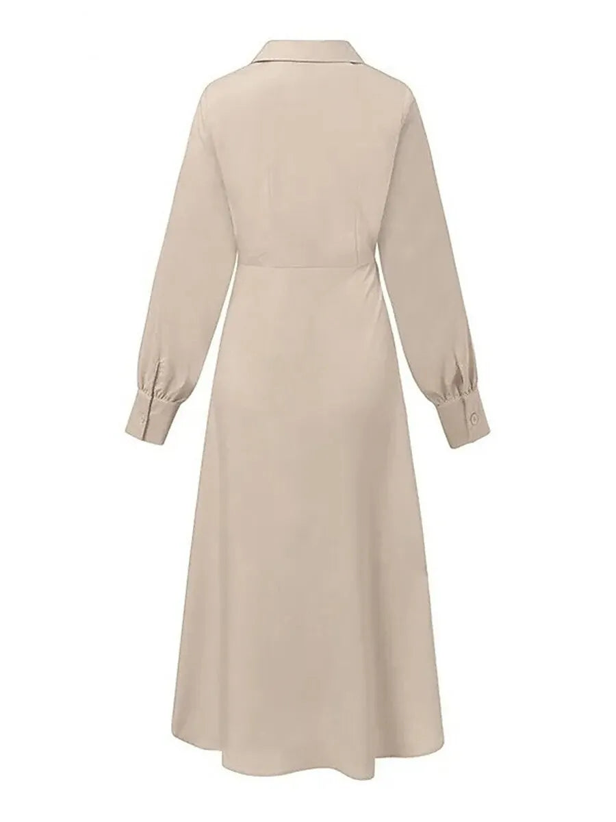 Sophisticated A-Line Blazer Collar Long Sleeve Pleated Apricot Maxi Evening Dress for Women Ready to Ship