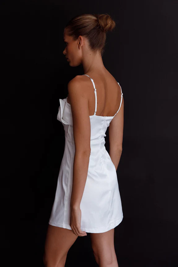 Spaghetti Straps Bow Diamante Satin Forest Green Mini Homecoming Dress