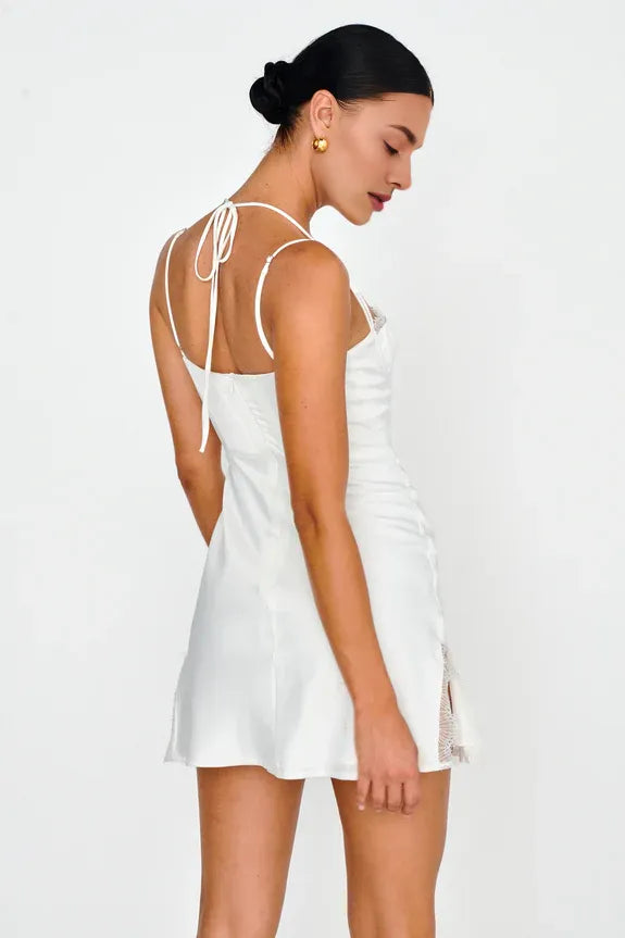 Spaghetti Straps Bustier Satin White Mini Homecoming Dress Party Dress