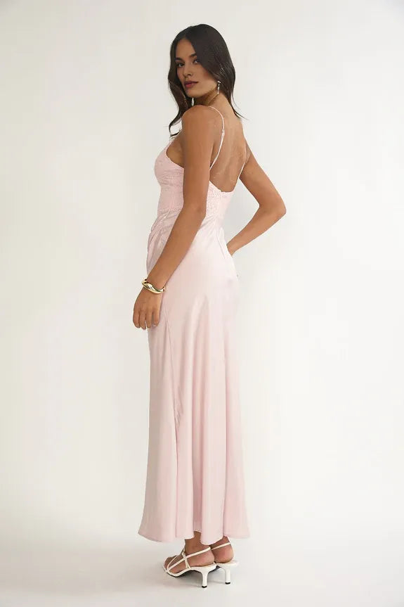 Spaghetti Straps Draped Waist Lace Top Wine Maxi Evening Dress For Sale