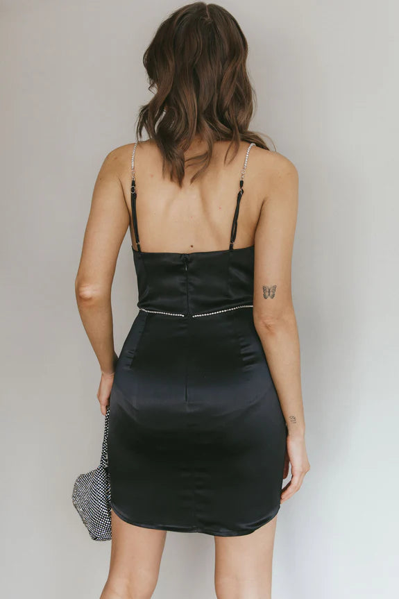 Spaghetti Straps Structured Bust Diamante Trim Blue Homecoming Dress With Slit