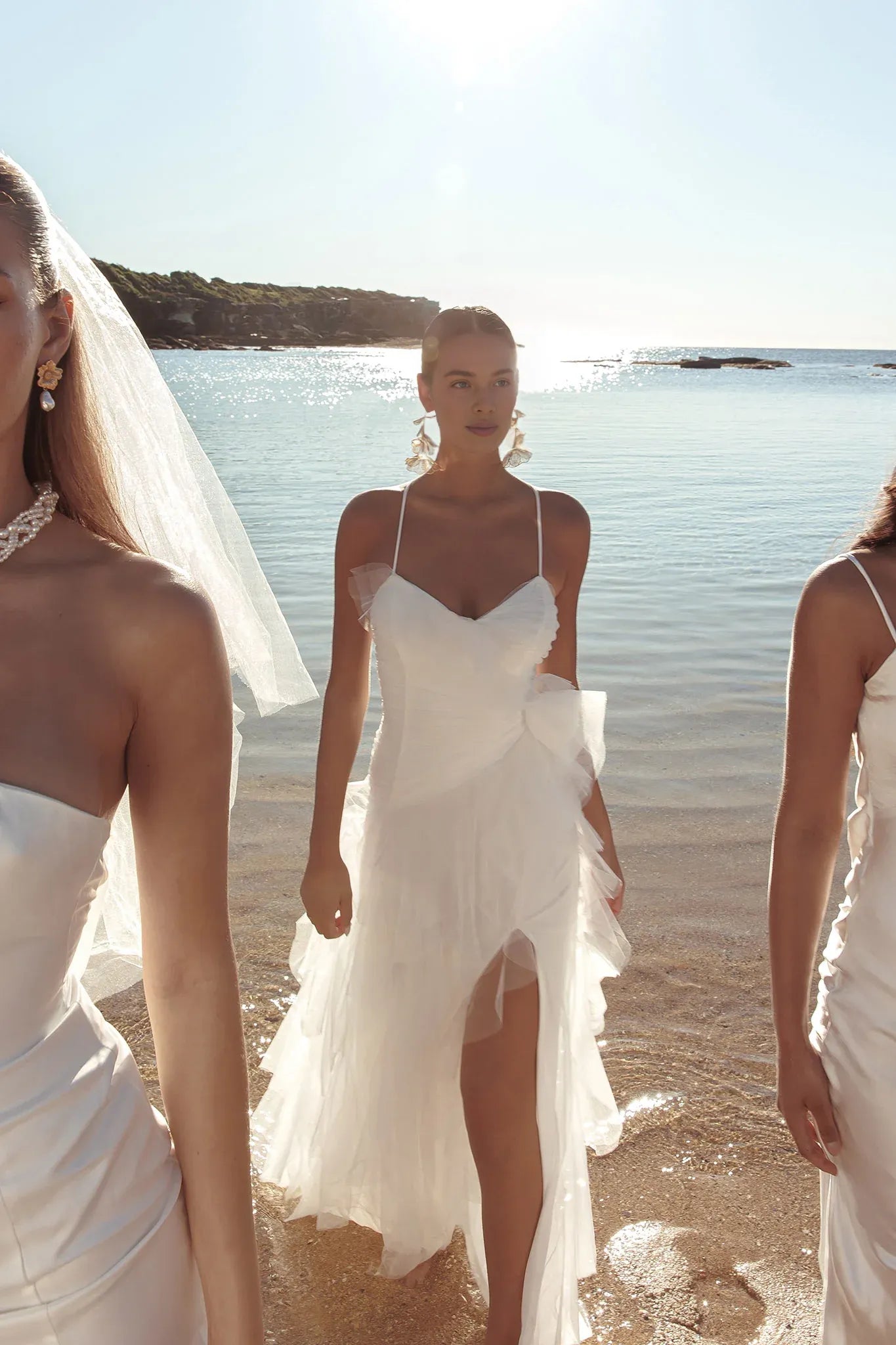 Spaghetti Straps Tulle Off White Maxi Evening Dress Party Dress With Slit