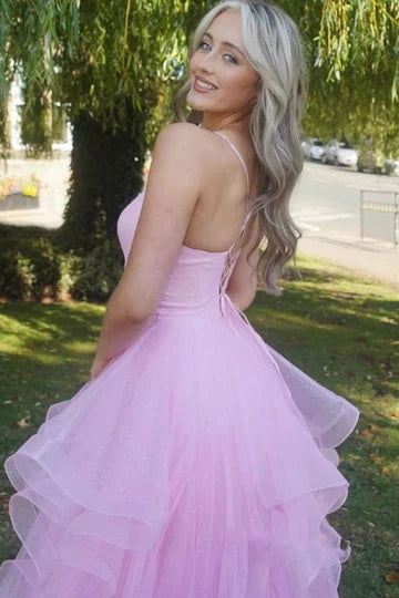 Sparkle Lavender Straps Multi-Tiered Long Prom Dress