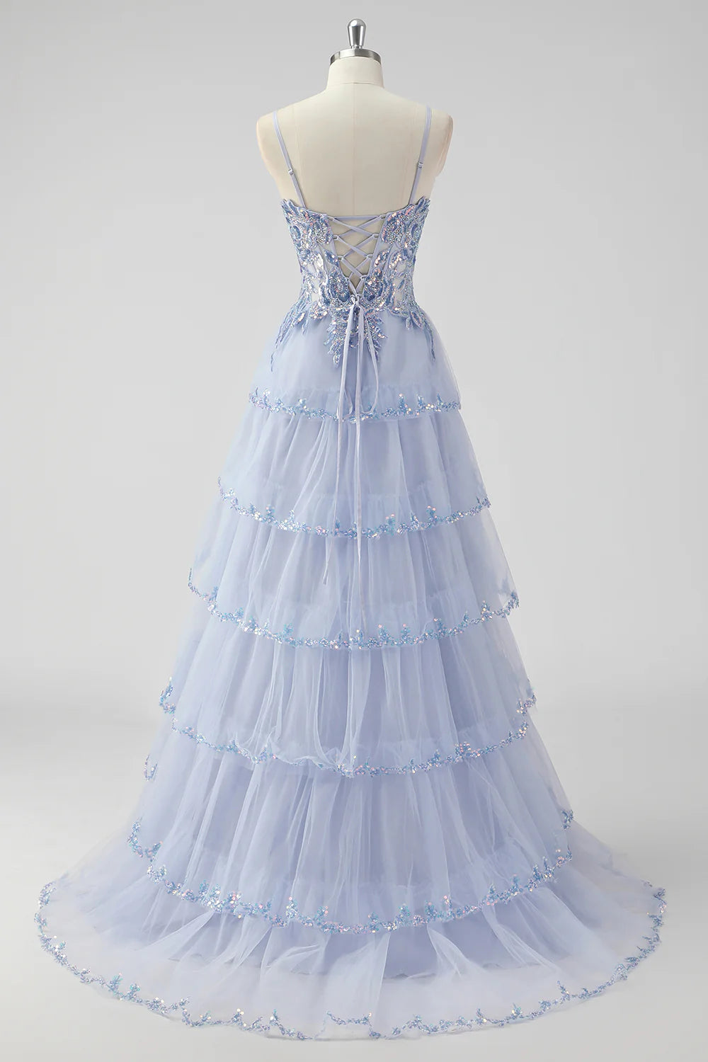 Sparkly Dark Red Sequins With Slit A-Line Strapless Tiered Corset Prom Dress Dark Red Evening Dress