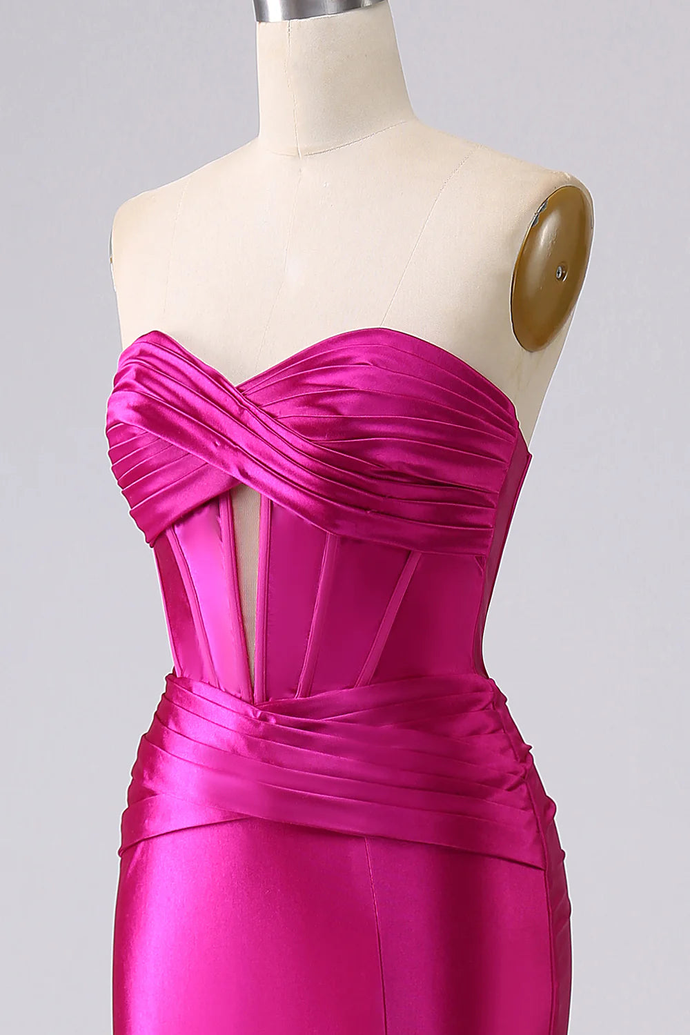 Sparkly Fuchsia Mermaid Sweetheart Neck Corset Hollow Long Prom Dress with Side Slit