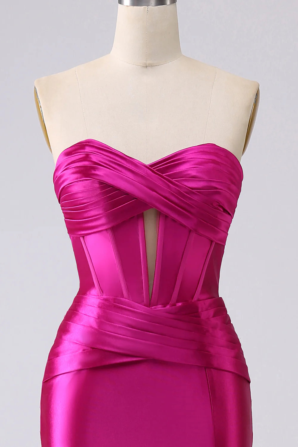 Sparkly Fuchsia Mermaid Sweetheart Neck Corset Hollow Long Prom Dress with Side Slit