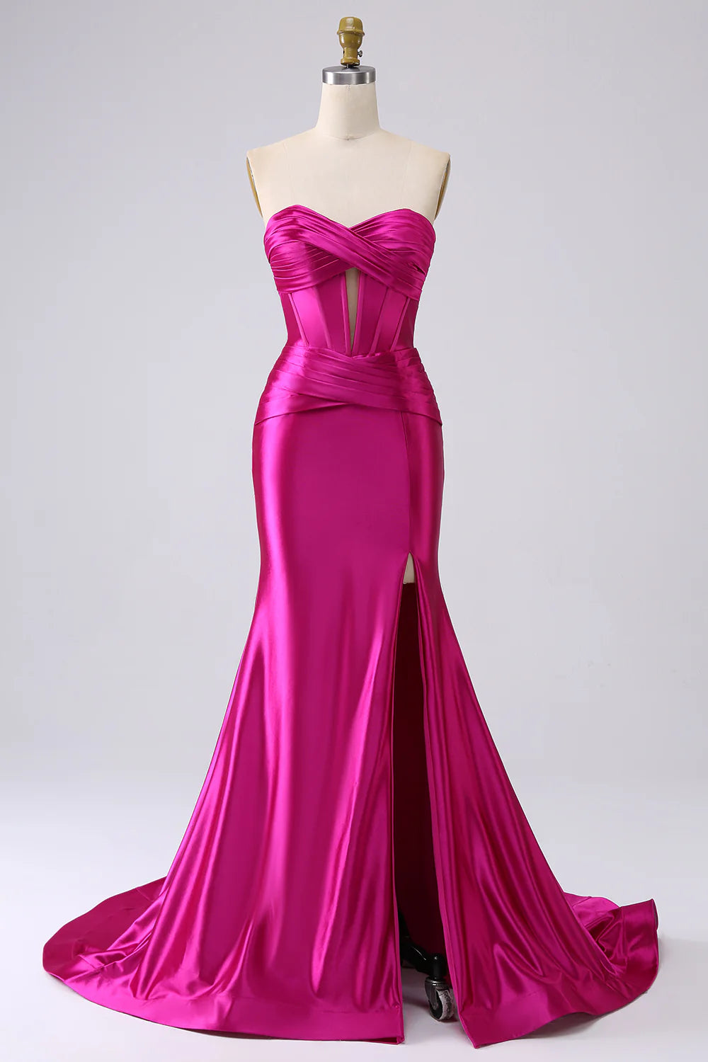 Sparkly Fuchsia Mermaid Sweetheart Neck Corset Hollow Long Prom Dress with Side Slit