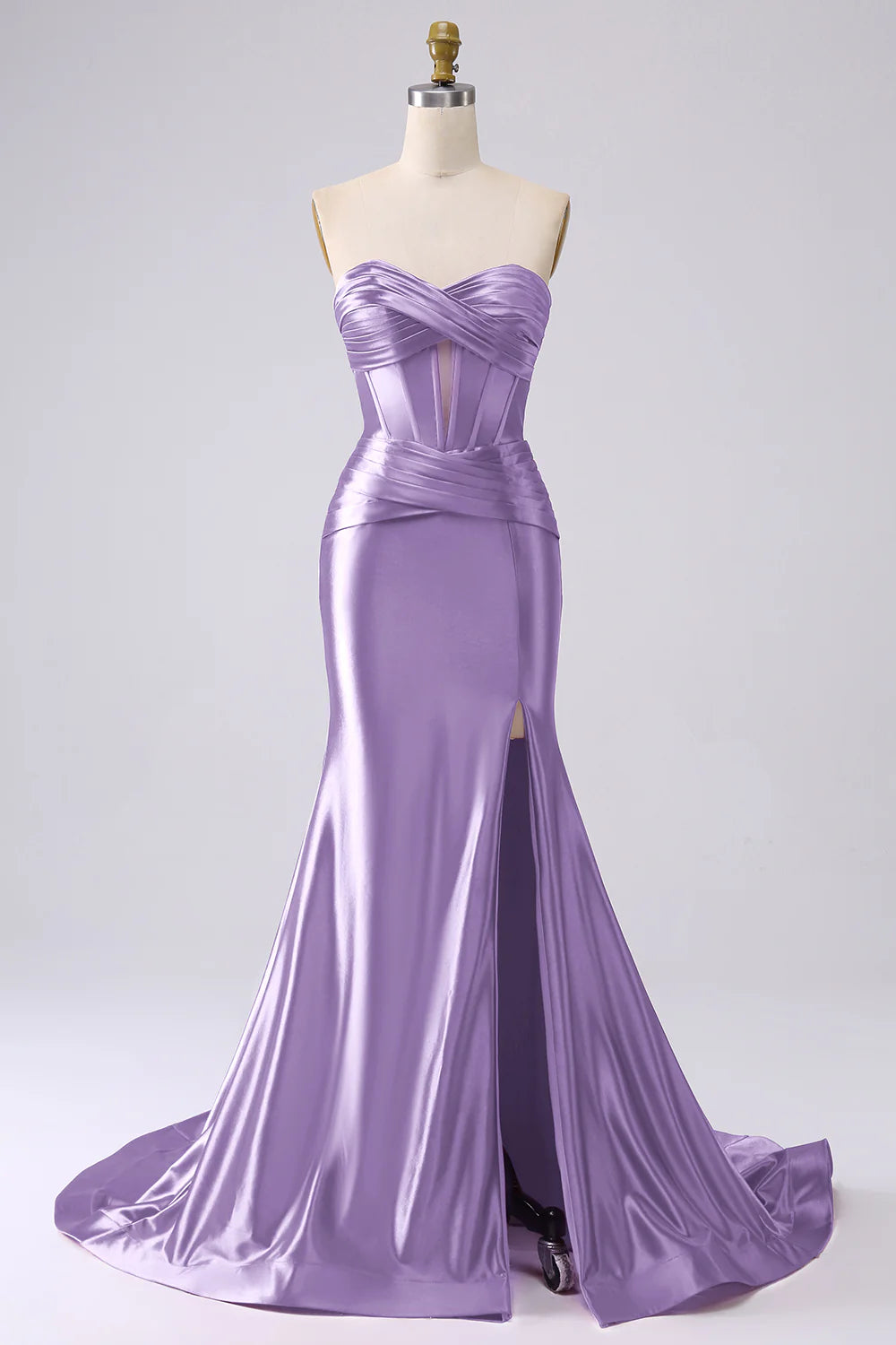 Sparkly Fuchsia Mermaid Sweetheart Neck Corset Hollow Long Prom Dress with Side Slit