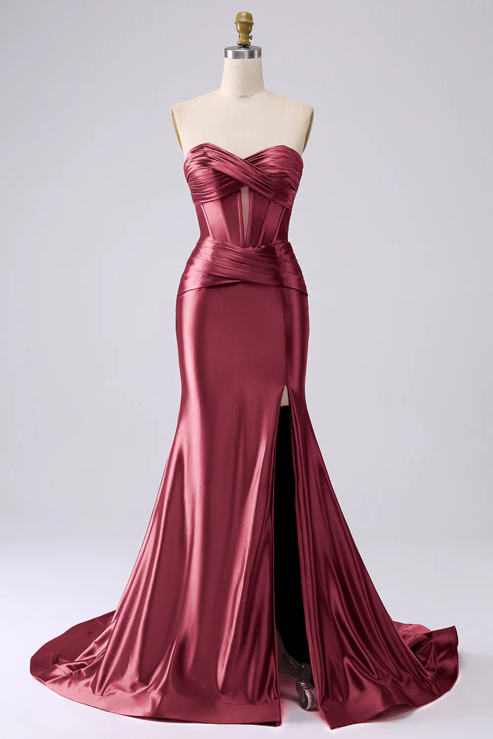 Sparkly Fuchsia Mermaid Sweetheart Neck Corset Hollow Long Prom Dress with Side Slit