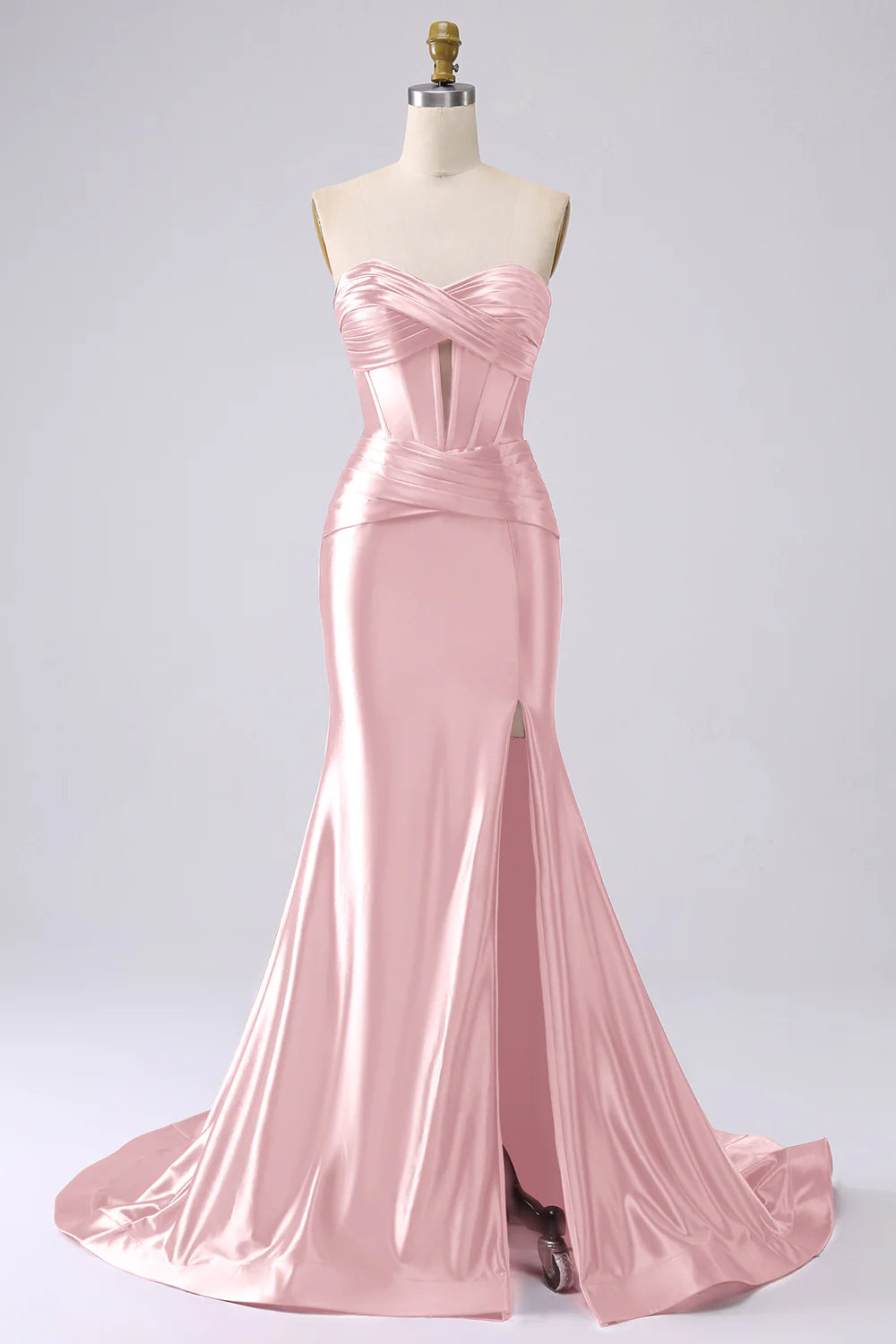 Sparkly Fuchsia Mermaid Sweetheart Neck Corset Hollow Long Prom Dress with Side Slit