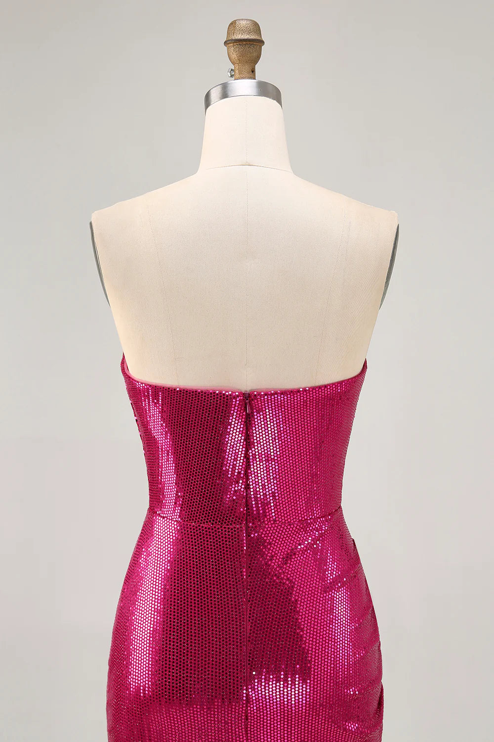 Sparkly Fuchsia Strapless Sweetheart Collar Ruched Bodycon Homecoming Dress With Sequins
