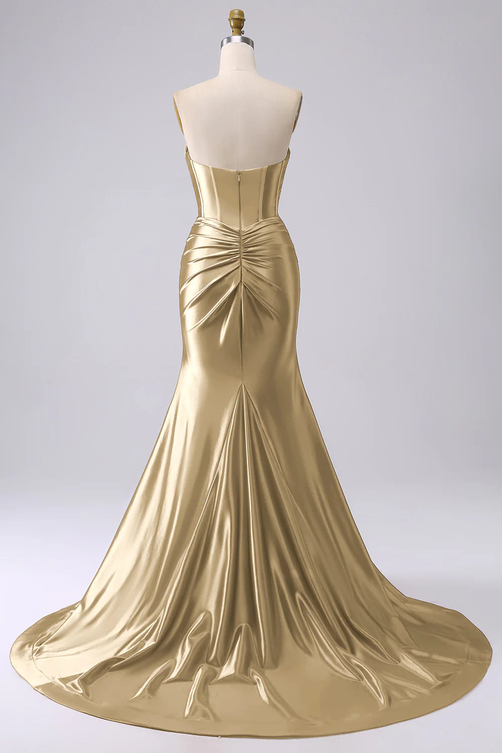 Sparkly Gold Mermaid Sweetheart Neck Corset Hollow Long Prom Dress with Side Slit