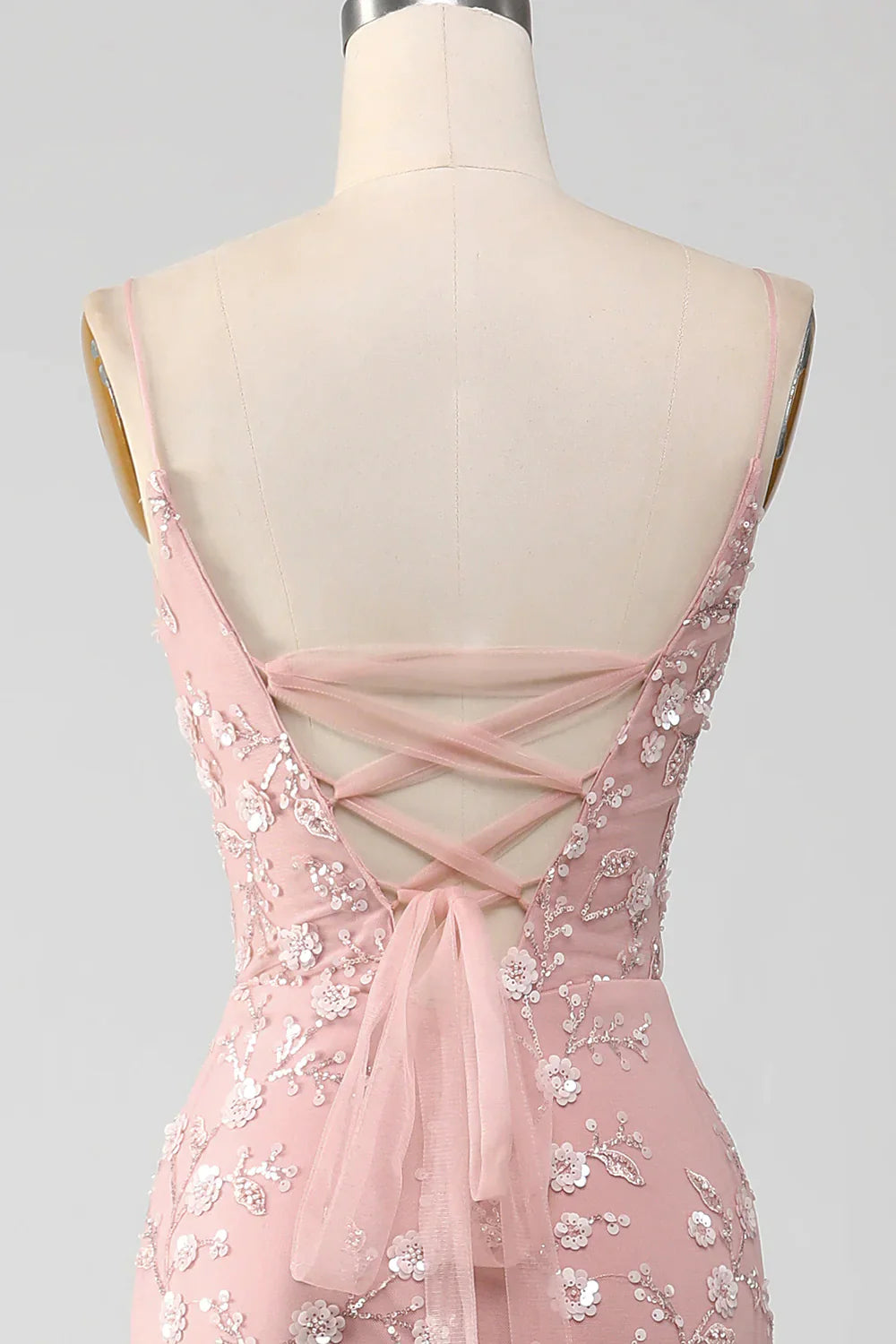 Sparkly Light Blue Sequins With Applique Spaghetti Straps Mermaid Long Prom Dress