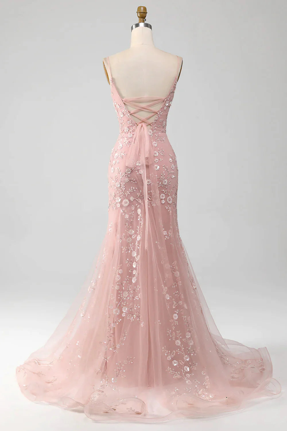 Sparkly Light Blue Sequins With Applique Spaghetti Straps Mermaid Long Prom Dress