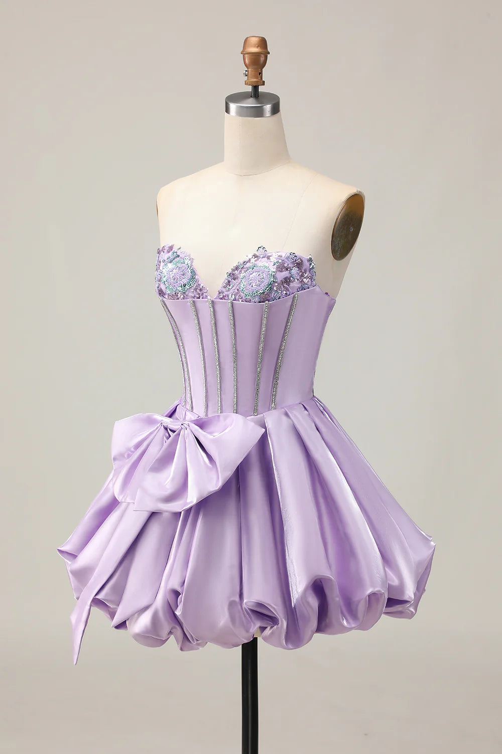 Sparkly Purple Sweetheart Collar A-Line Strapless Sequins Short Homecoming Party Dress With Bow