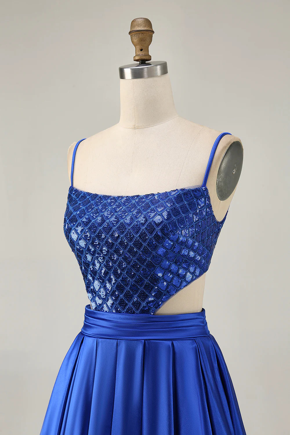 Sparkly Royal Blue Spaghetti Straps A-Line Sequins Cut Out Pleated Short Homecoming Party Dress