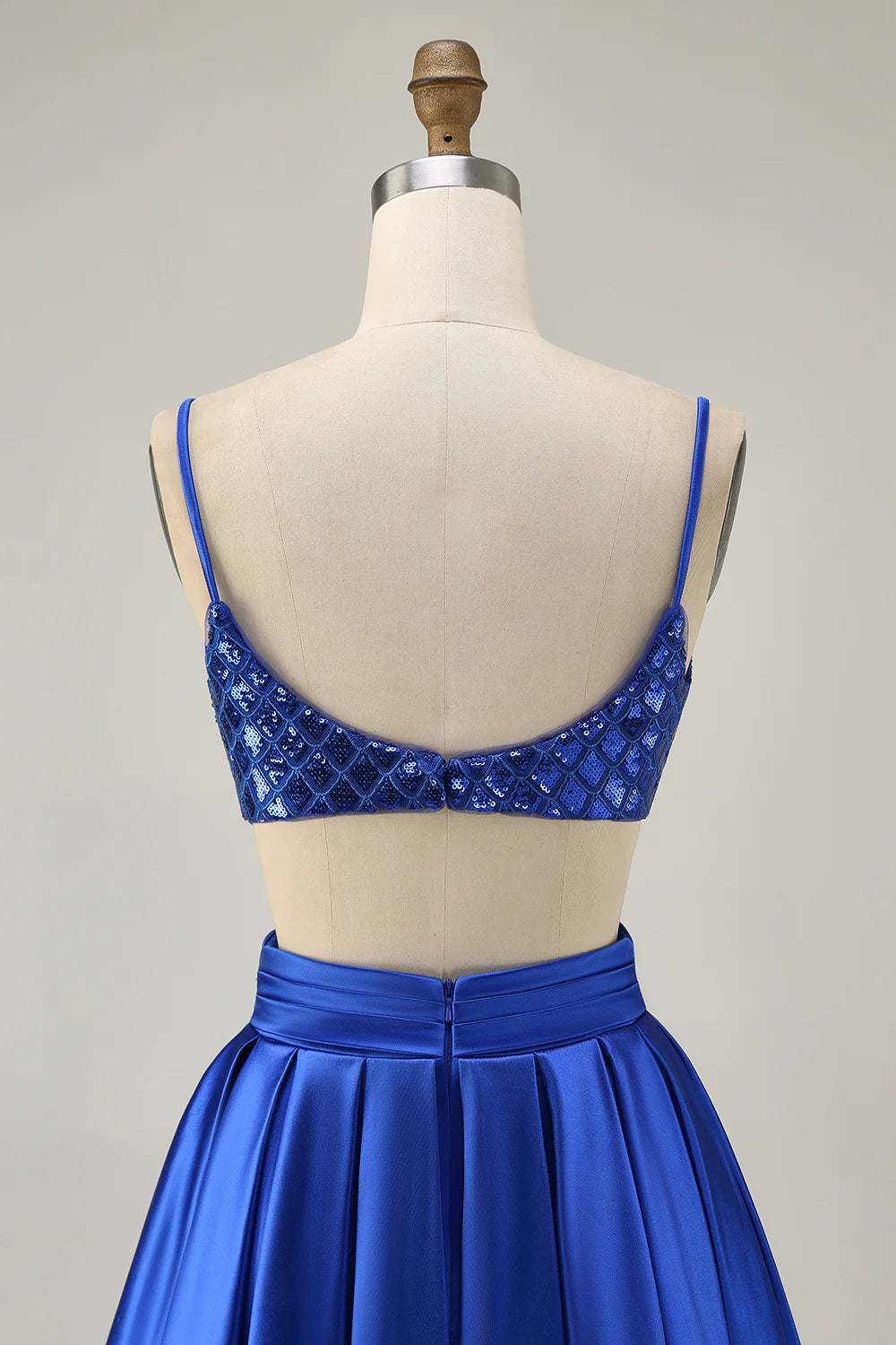 Sparkly Royal Blue Spaghetti Straps A-Line Sequins Cut Out Pleated Short Homecoming Party Dress