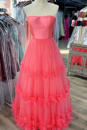 Strapless A-line Off Shoulder High Waist Ruffled Sleeveless Long Ball Gown
