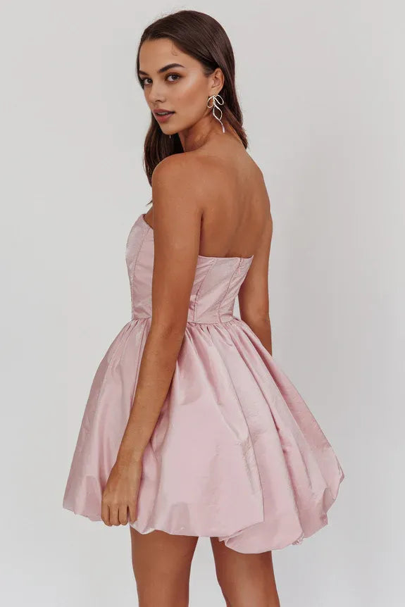 Strapless Bodycon Corset Pink Mini Homecoming Dress With Bubble Hem