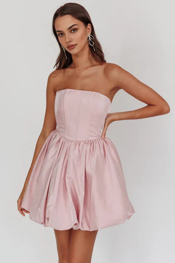 Strapless Bodycon Corset Pink Mini Homecoming Dress With Bubble Hem