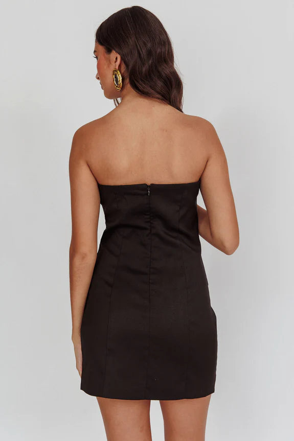 Strapless Buttoned Slim Fit Black Mini Homecoming Dress No Pockets