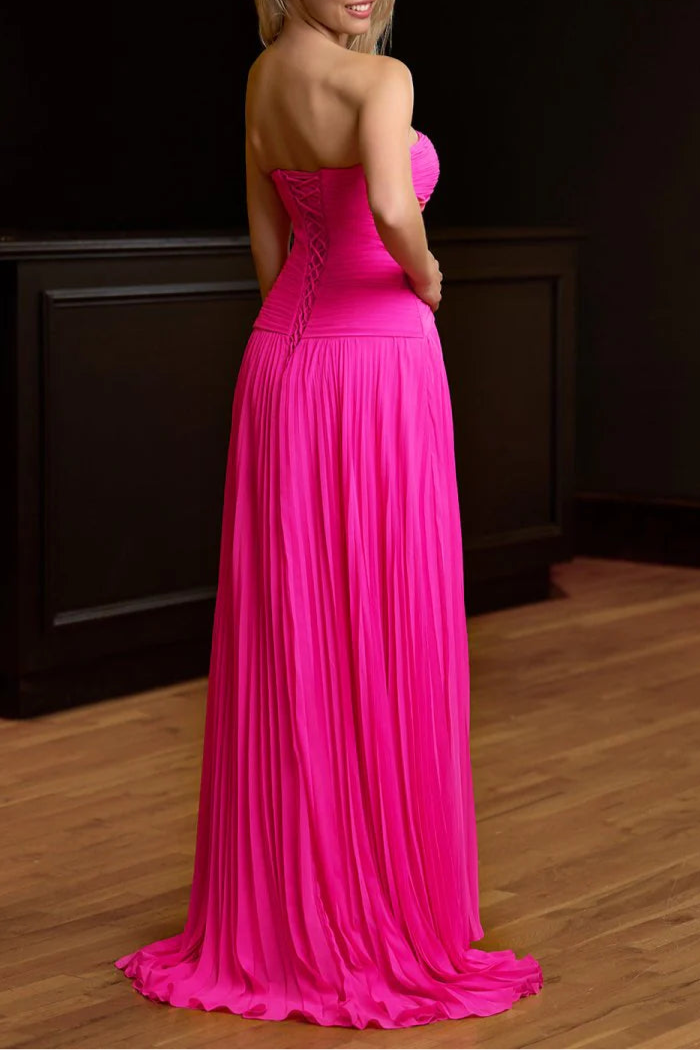 Strapless Keyhole Pleated Sheath Floor Length A-Line Long Prom Dresses Aqua Blue Evening Dress