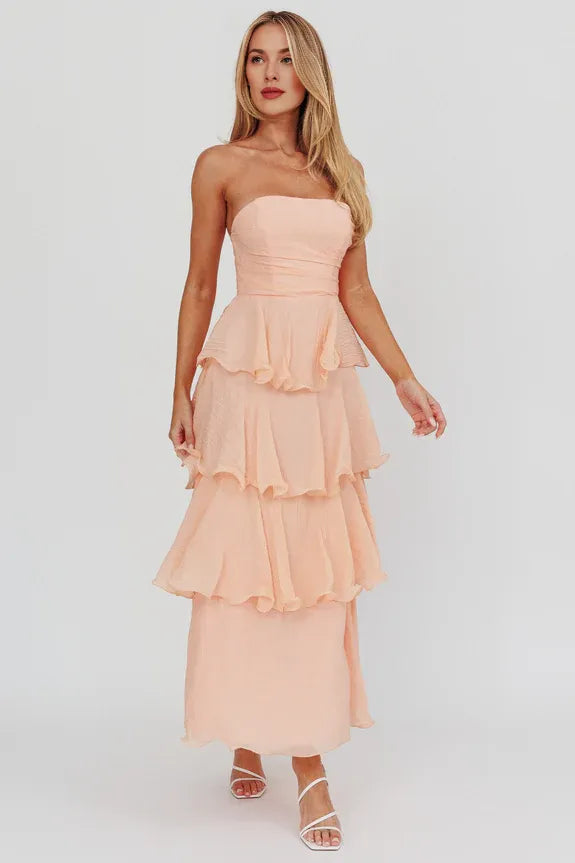 Strapless Layered Ruffle Lemon Midi Evening Dress Wedding Dress Ready To Ship