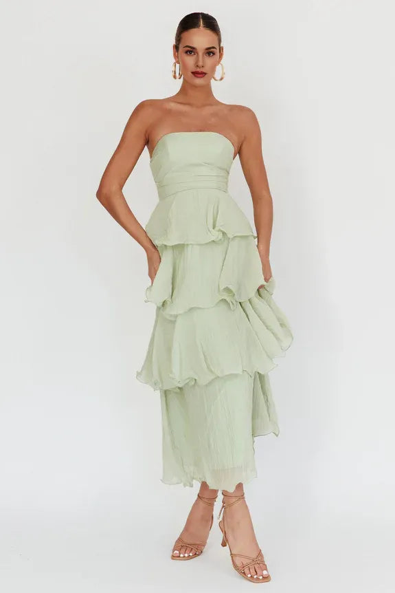 Strapless Layered Ruffle Lemon Midi Evening Dress Wedding Dress Ready To Ship