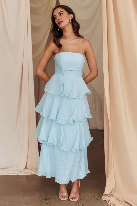 Strapless Layered Ruffle Lemon Midi Evening Dress Wedding Dress Ready To Ship