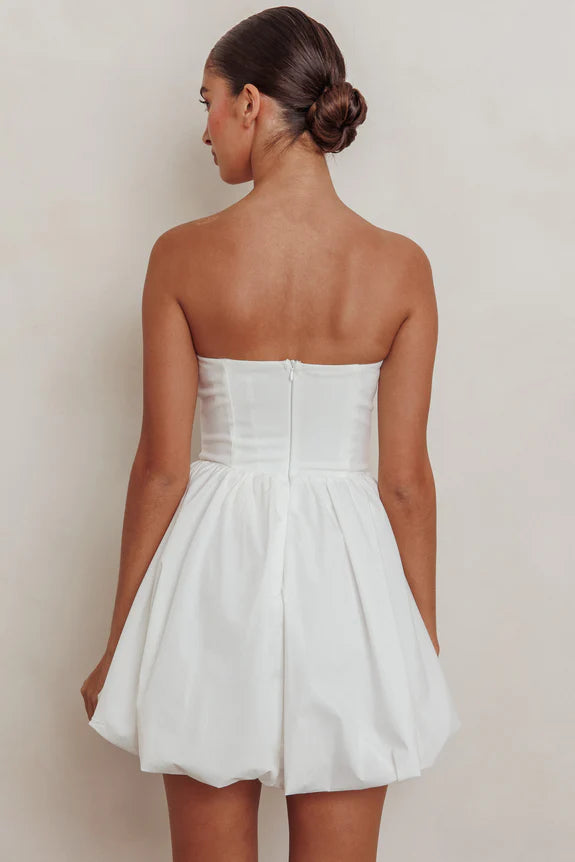 Strapless Off White Mini Homecoming Dress With Bubble Hem For Ladies