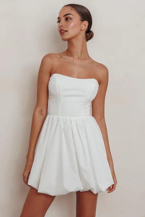 Strapless Off White Mini Homecoming Dress With Bubble Hem For Ladies