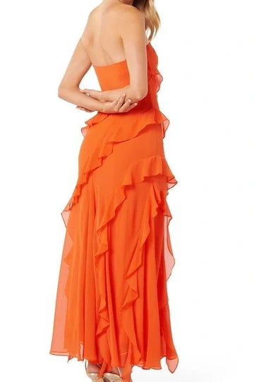 Strapless Ruffles Chiffon Sleeveless Long Formal Prom Dress