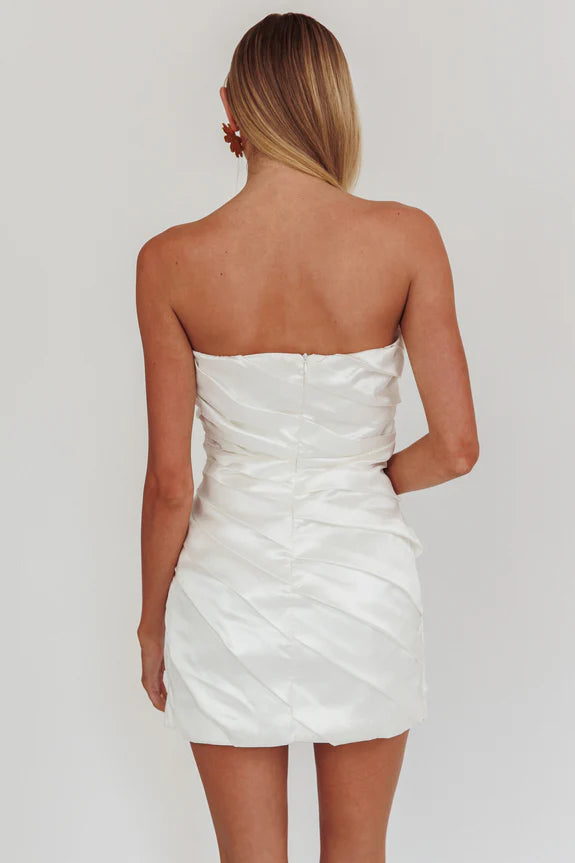 Strapless Sleeveless Gathered Corset Off White Mini Homecoming Dress For Sale