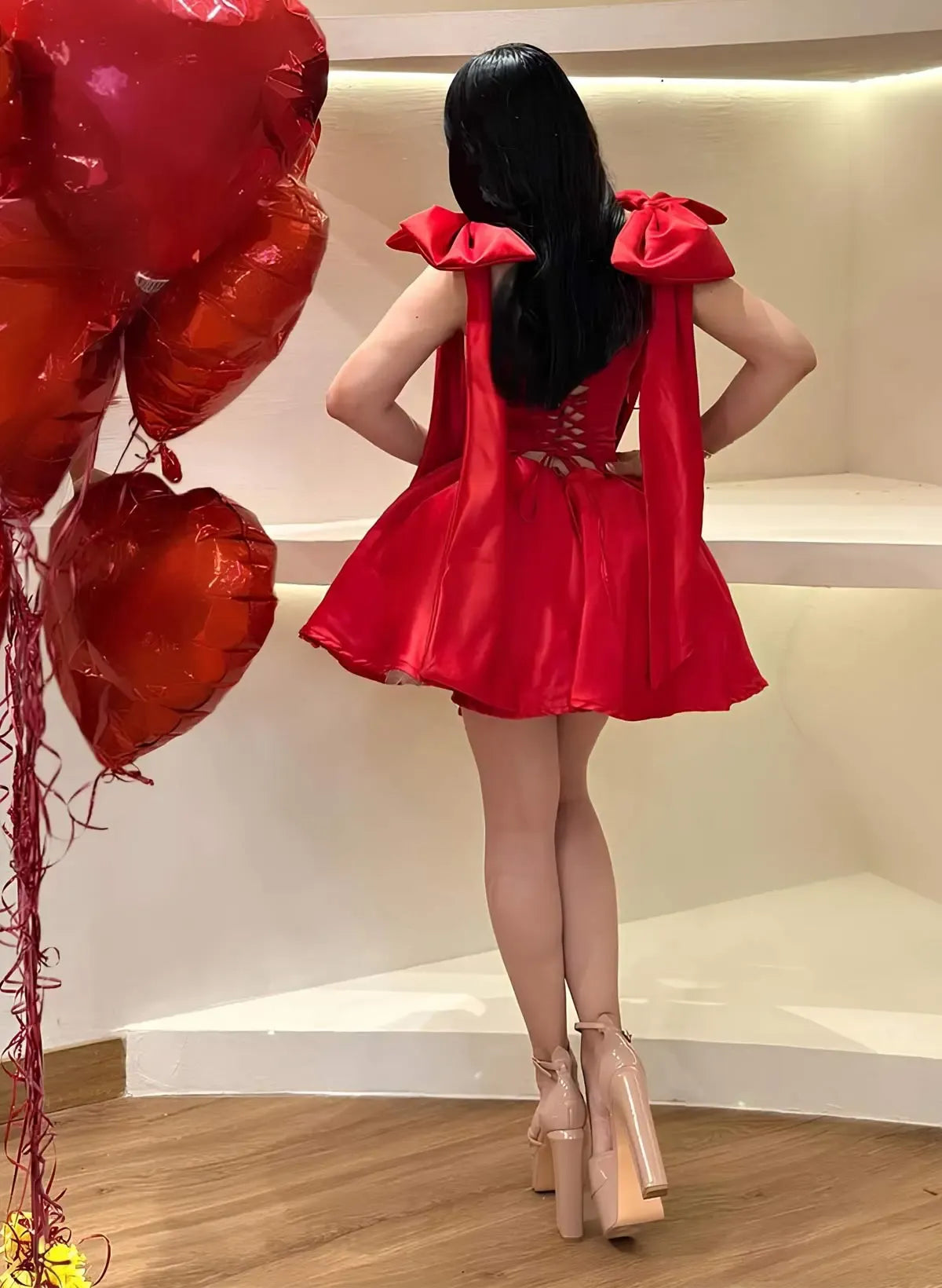 Stunning A-Line Sweetheart Bow Accent Lace-Up Satin Red Short Homecoming Dress