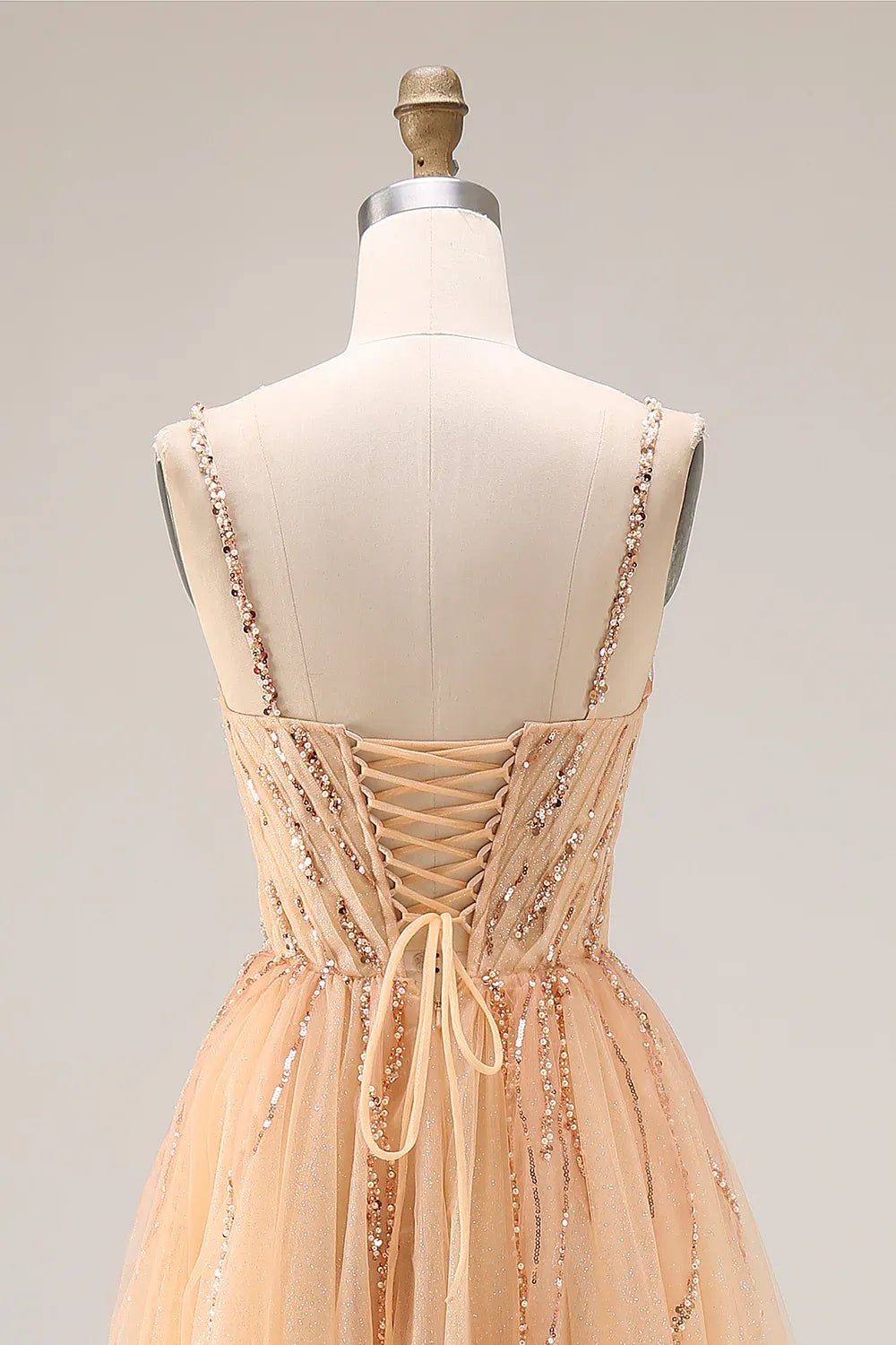 Stunning A-Line Sweetheart Sequin Tulle Champagne Prom Dress For Ladies