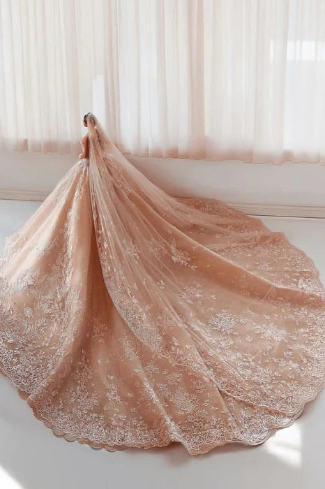 Stunning Lace Satin Appliques Strapless Sleeveless A-Line Chapel Wedding Dress No Veils