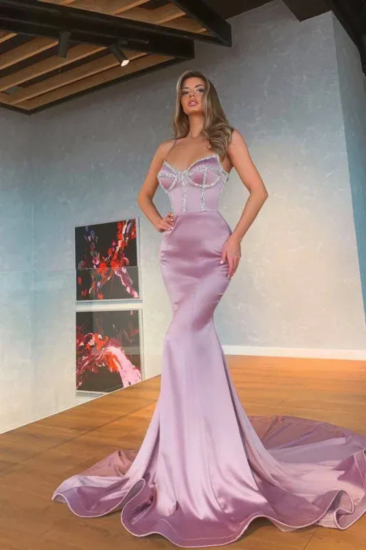 Stunning Mermaid Sweetheart Beaded Corset Mauve Train Prom Dress For Ladies Hot Sale