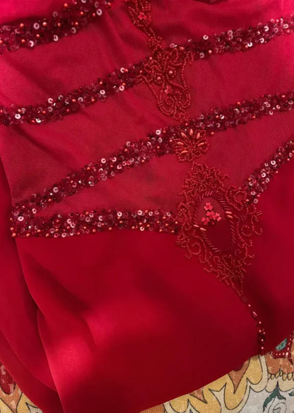 Stunning Red Chiffon Sequins Beaded Spaghetti Straps Mermaid Evening Dress Prom Dress