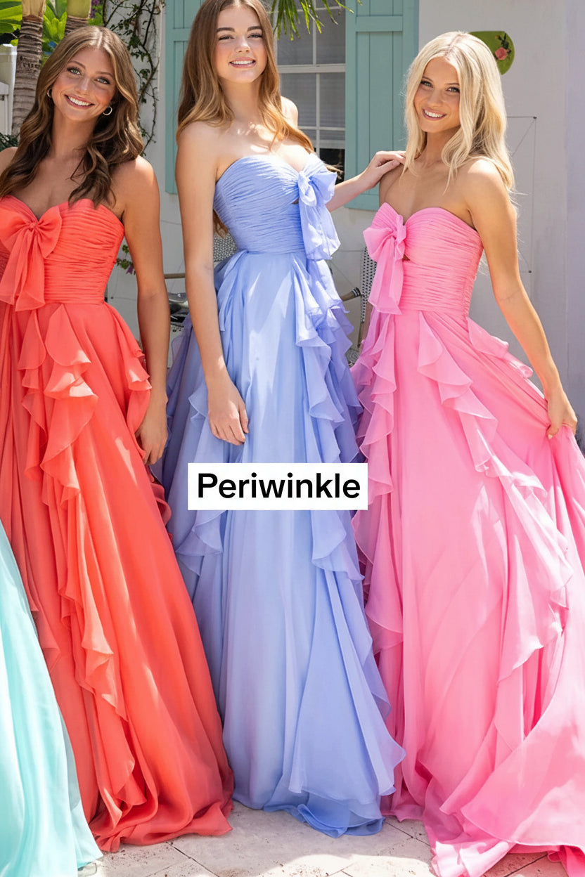 Stunning A-Line Sweetheart Ruffled Bow-Accent Coral Floor-Length Prom Dress
