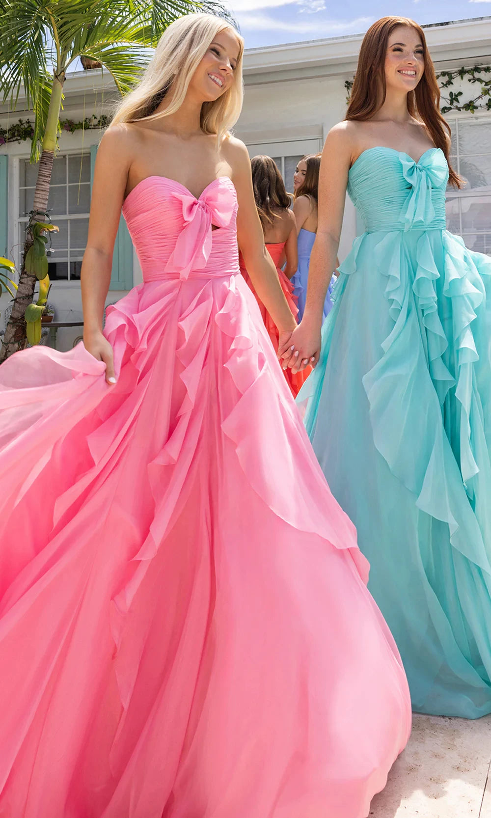 Stunning A-Line Sweetheart Ruffled Bow-Accent Coral Floor-Length Prom Dress